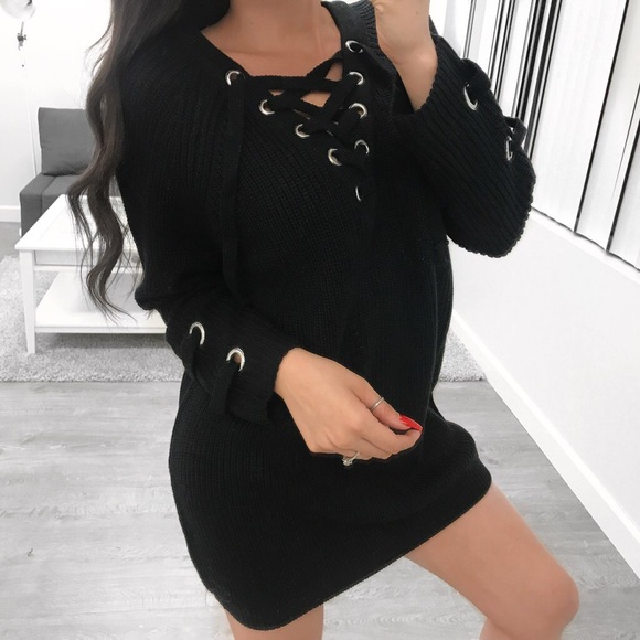 Sweaters - Oversized Lace-up Sweater